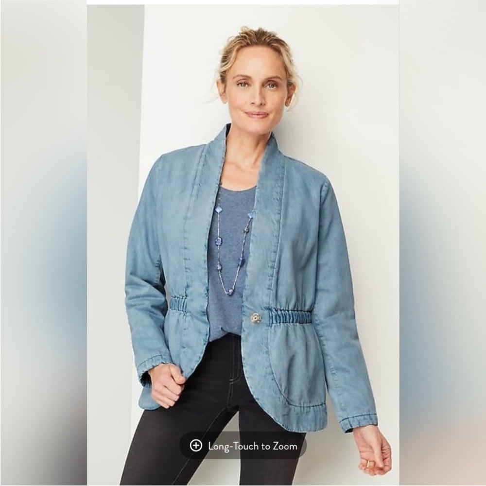 Pure Jill Indigo Curved-Hem Jacket Denim Petite Large Moonstone Wash - Picture 2 of 11